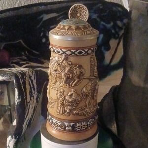Avon Tan and Silver Ceramic Stein